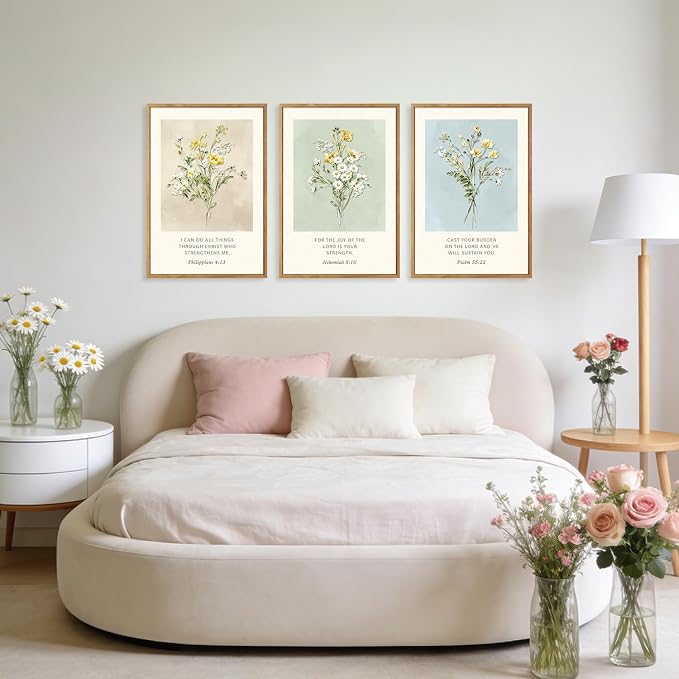 TOARTi Large Framed Christian Bible Verse Canvas Wall Art,Boho Botanical Wildflower Biblical Wall Decor, Inspirational Religious Scripture Floral Art Prints for Living Room Bedroom Office-24”x35”x3