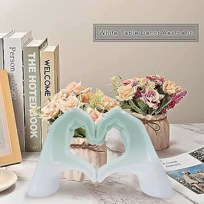 MOYI Gradient Blue Decor for Living Room Bedroom Bookshelf Coffe Table, Heart Hands Statue Shelf Decor,Love Finger Aesthetic Boho Wedding Accents Decorations, Knick Knacks Home Decor for Shelves