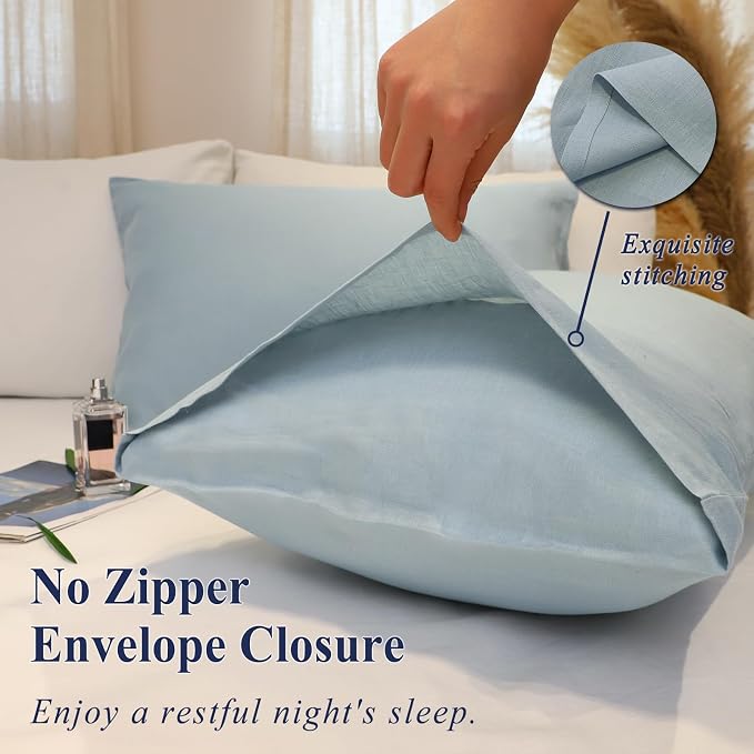 Linen Pillow Cases Queen Size Set of 2,100% French Linen Pillowcase Soft Breathable Envelope Pillow Cover Home Decor Gift for Women(Light Blue,20x30)