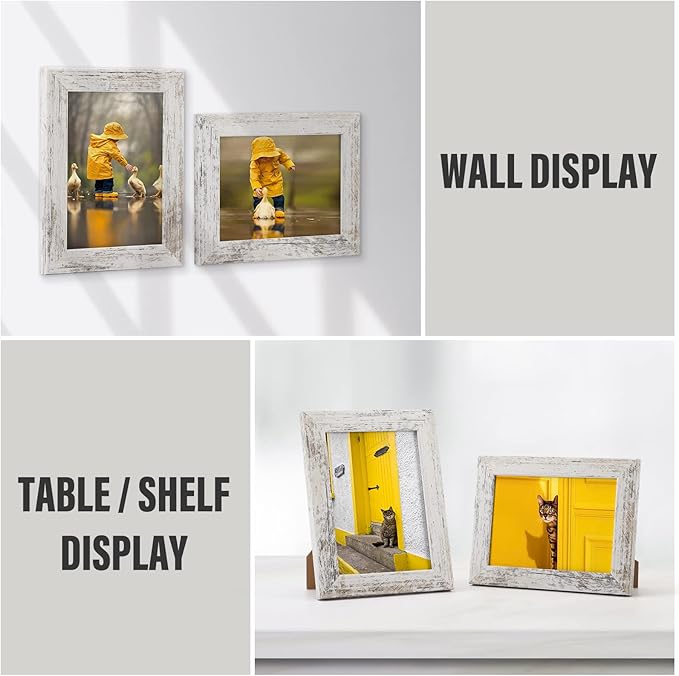 PETAFLOP 5x7 Picture Frame Set of 7, Distressd Rustic Frames Display 5 by 7 Inch Photo for Wall or Tabletop