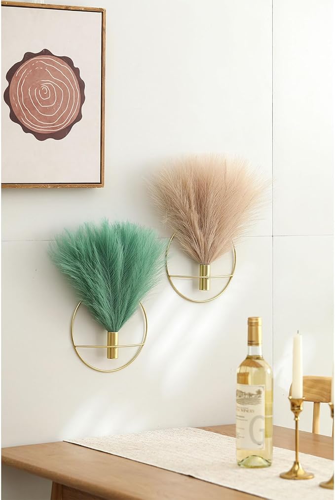 Pretty Jolly Boho Wall Decor Pampas, Wall-Mounted Metal Wall Art, Hanging Artificial Plant, Wall Decor for Living Room, Bedroom, Bathroom, Office, Dorm, Modern wall Decor(2 Pack)