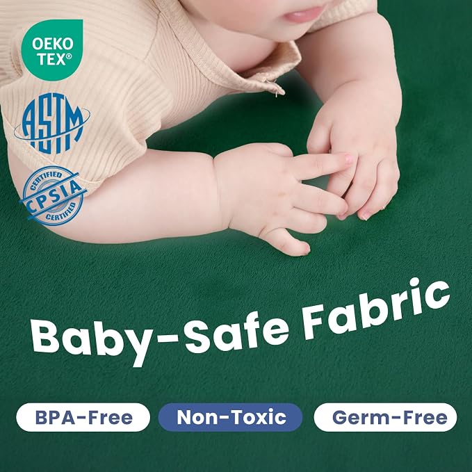Huloo Sleep Ultra Soft Baby Play Mat for Floor, 1.3" Thick Elasti-Foam 65x50 Play Mat for Playpen,Water-Repellent Coral Velvet for Tummy Time, Non-Slip Backing,Safe for Toddlers & Infants（Dark Green)