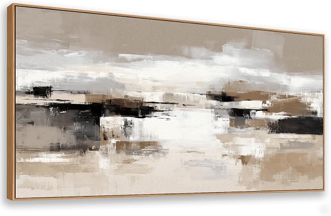 The Mode Art Abstract Wall Art for Living Room Neutral Beige and Black Canvas Prints Modern Framed Gallery Art Minimalist Textured Oil Painting Style Decor for Bedroom Office 20x40inch