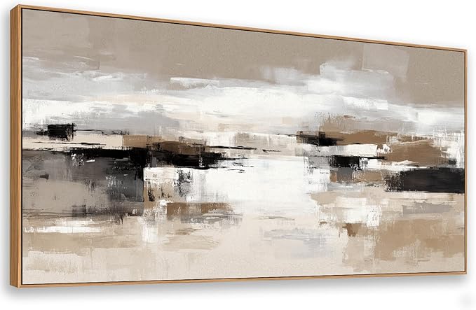 The Mode Art Abstract Wall Art for Living Room Neutral Beige and Black Canvas Prints Modern Framed Gallery Art Minimalist Textured Oil Painting Style Decor for Bedroom Office 30x58inch