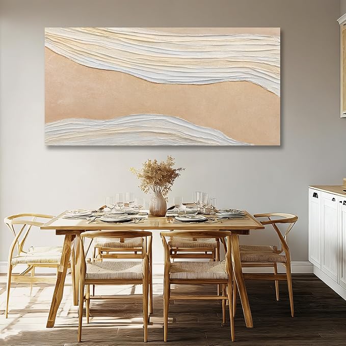 Dolidoteart Beige White Canvas Wall Art, Large Wall Art for Living Room, Hand Painted Abstract Oil Painting, Oversized Horizontal Wall Decor for Bedroom Office, 29x58 Inch