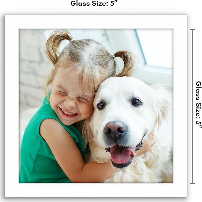 Americanflat 5x5 Picture Frame with Shatter-Resistant Glass - Streamline Collection - Thin Border Square Frame for Tabletop and Wall Display - Hanging Hardware and Easel Stand Included - White