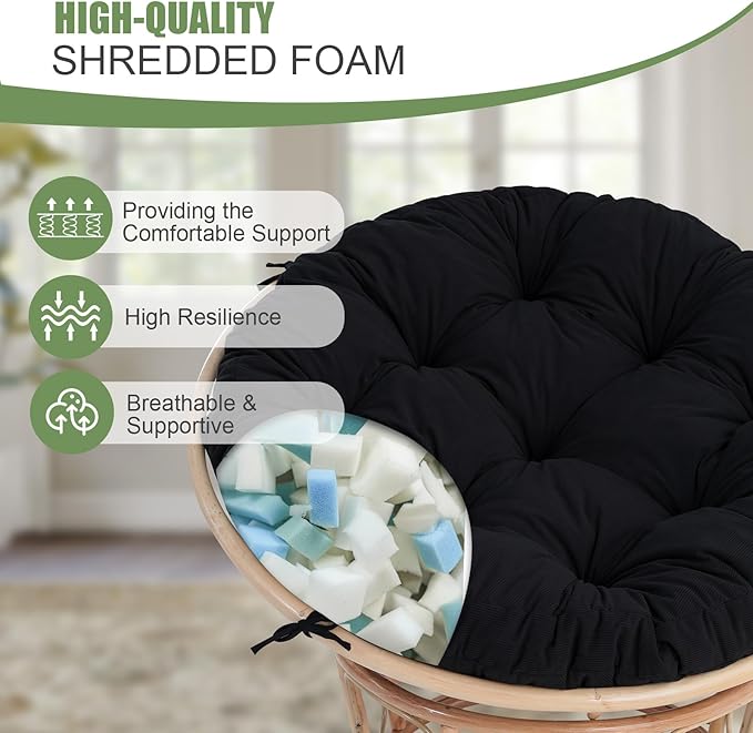 idee-home Papasan Chair Cushion, Circle Papasan Chair Cushion(Cushion Only) | Papasan Cushion with Thick Corduroy Cover, 52 x 52 Inch Cushion for Egg Chair, Navy