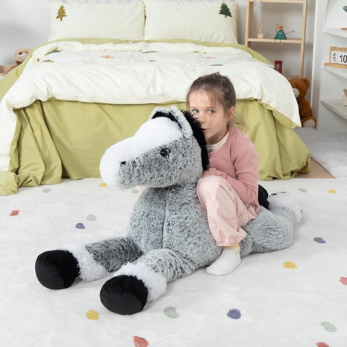 MaoGoLan Giant Horse Stuffed Animal Plush Toy, Large Horse Pony Stuff Plush Body Pillow Gift for Kid Girl Boy Birthday Gift Easter Baby Shower Party Decor (Gray, 47")