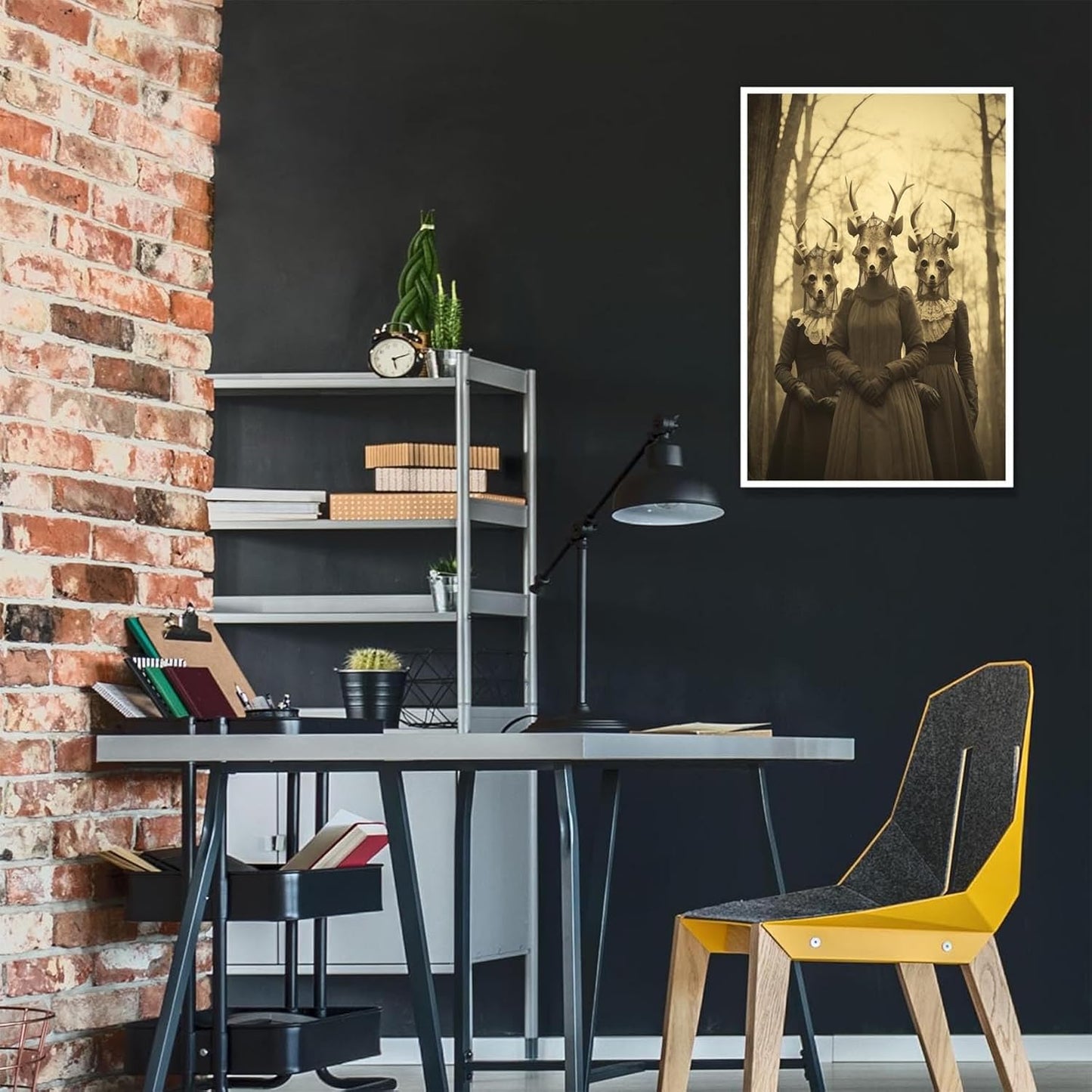 Vintage Horror Skeleton Spooky Three Skull In Occult Forest Posters Canvas Wall Art Poster Gothic Dark Academia Decor Creepy Print Retro Halloween Wall Decor 16X24inch Unframed