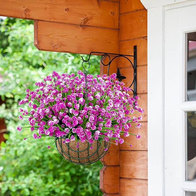 Ouddy Decor 24 Bundles Artificial Flowers for Outdoors UV Resistant Fake Plastic Plants Faux Greenery Stems for Spring Summer Indoor Garden Patio Window Kitchen Home Decor, Fuchsia