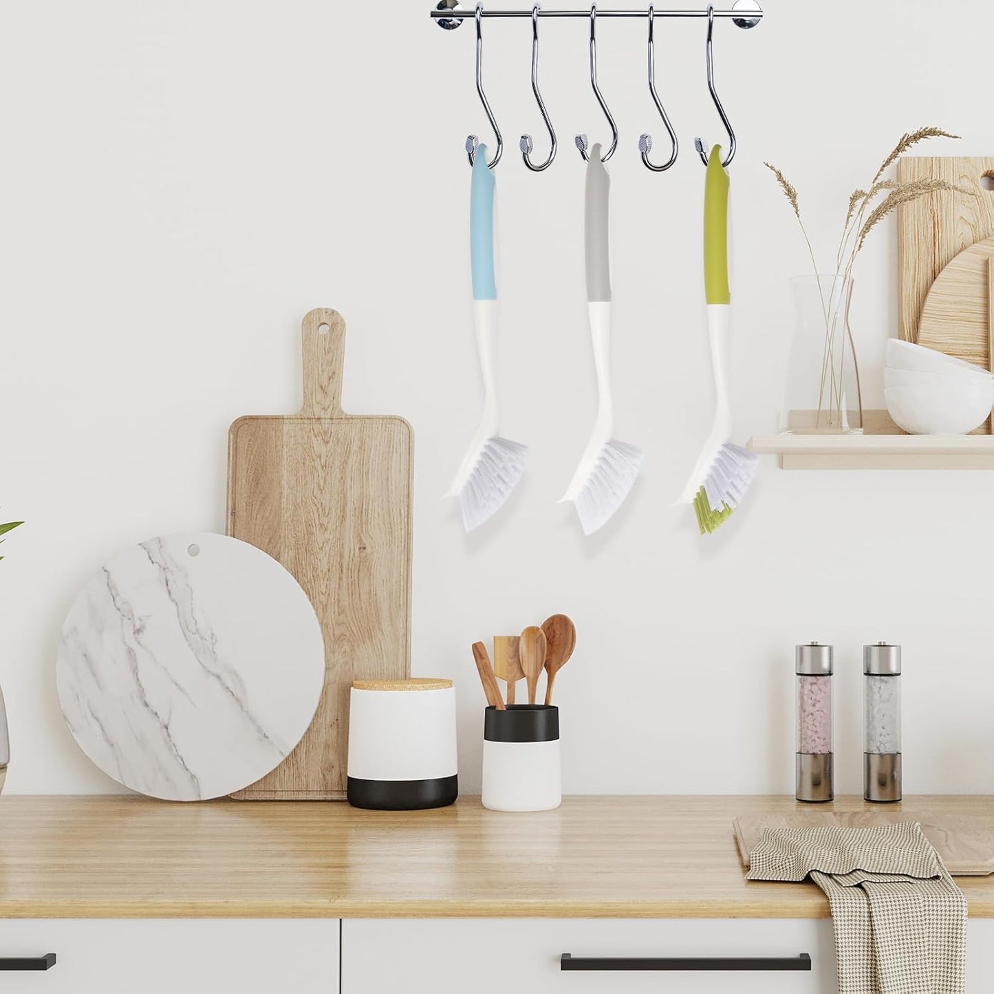 Dish Brush Scrub Brush with Handle - 3 Pack Stiff Bristles Dish Scrubber for Cleaning Pots,Pans,Dishes & Kitchen Sink - Hard Bristles,No Residue