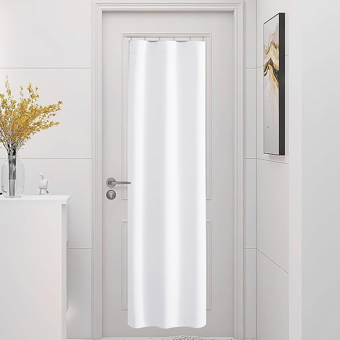 NICETOWN 1 Panel Room Darkening Door Curtains for Doorway, Energy Smart Privacy Temporary Rod Pocket and Ceiling Track Door Covering for Closet Kitchen Bathroom, Pure White, W25 x L80 inch