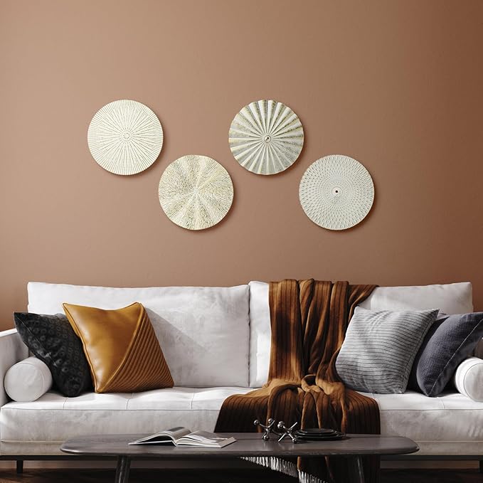 Hicarer 4 Pcs 12 Inch Metal Wall Art Decor Sunburst Hanging Metal Artwork Decor Wall Art Decorations for Home Living Room Office Gift for Christmas(White Gold)