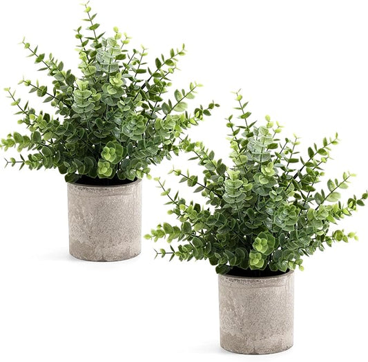Coferset 2 Pack Small Fake Plants 14" Eucalyptus Potted Artificial Plants for Shelf Desk Home Bathroom Farmhouse Room Coffee Table Decor (Sage Green-Large)
