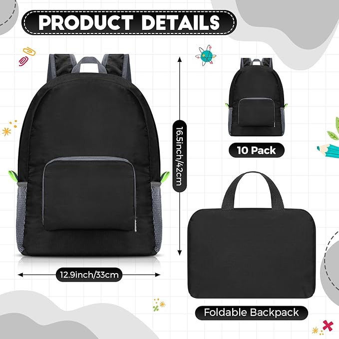 Jexine 10 Pcs Backpacks in Bulk 16.5 Inches Back Pack Basic Backpack for Adult Lightweight Outdoor Travel Book Bags(Black)