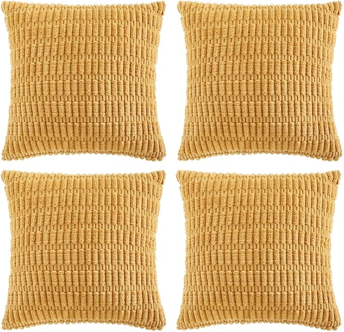 Fancy Homi 4 Packs Decorative Throw Pillow Covers for Living Room Couch Bed, Modern Farmhouse Boho Home Décor Accent Cushion Case, 14" x 14" (Pack of 4), Mustard Yellow