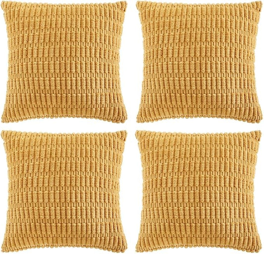 Fancy Homi 4 Packs Decorative Throw Pillow Covers for Living Room Couch Bed, Modern Farmhouse Boho Home Décor Accent Cushion Case, 14" x 14" (Pack of 4), Mustard Yellow