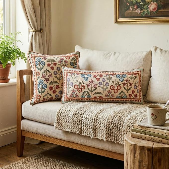 bilin gaier Rectangle Linen Throw Pillow Covers,20"x12" Set of 2-Lohi A | Designer Vintage Elegant Pillow Cover,Concealed Zipper,Colorful Floral Pattern,Sofas,Bedroom,Living Room,Chairs