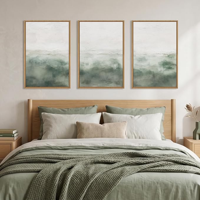 Large Abstract Grey Green Framed Canvas Wall Art,Watercolor Neutral White Wall Decor,Modern Pastel Wall Painting,Illustrations Artwork for Living Room,Bedroom,Dining Room,Office- 24"x36"x3