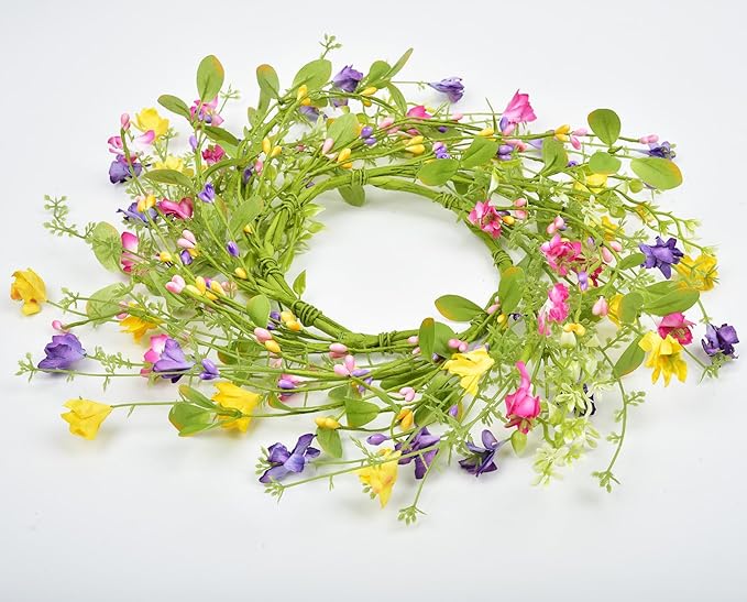 LSKYTOP Artificial Flower Wreath with Green Leaves Berries Wildflower Spring Summer Wreath for Front Door Wall Wedding Decor,12inch (1)