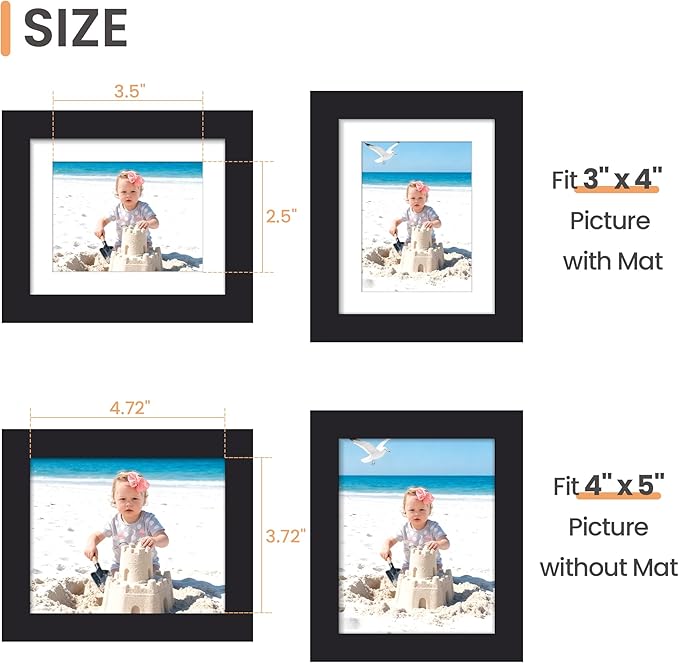 upsimples 4x5 Picture Frame, Display Pictures 3x4 with Mat or 4x5 Without, Wall Hanging Photo Frame, Black, 1 Pack