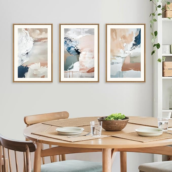 Large Abstract Brush Strokes Framed Canvas Wall Art,Neutral Navy Blue Wall Decor,Modern Pastel Wall Painting,Grey White Toned Artwork for Living Room,Bedroom,Dining Room,Office -16"x24"x3