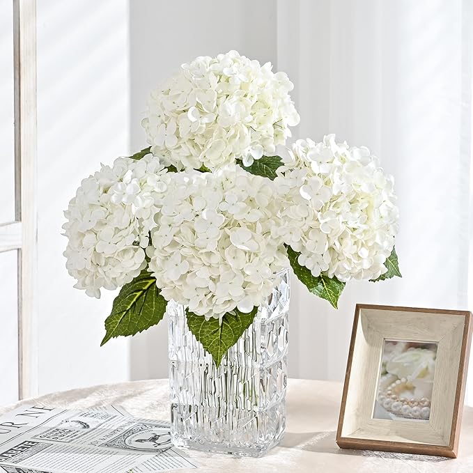 MARTINE MALL 2Pcs 21in Hydrangea Artificial Flowers, Latex Real Touch Hydrangeas Lifelike Large Hydrangea Flowers for Home Decor Party Arrangements Wedding Bouquets Centerpieces (White)