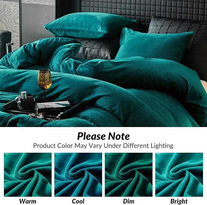 WARMDERN Teal Blue Flannel Velvet Duvet Cover Queen Size Duvet Cover Bedding Sets, 3pcs Ultra Soft Luxury Textured Modern Crystal Velvet Duvet Covers with Zipper Closure(Teal Blue, Queen)
