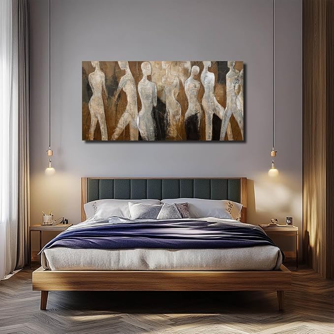 CHUDANHAO Modern Abstract Art White and Brown Figure Artwork for Walls Black Line Canvas Prints for Dining Room Office Home Wall Decor 24x48 Inch