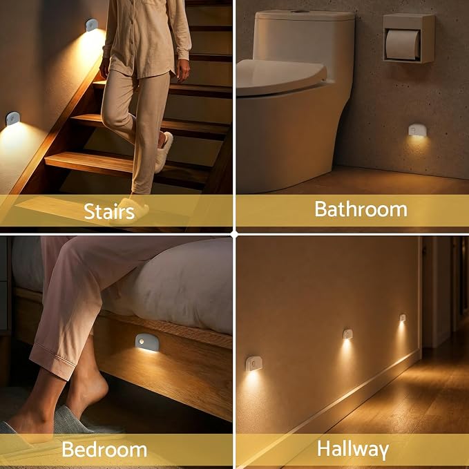 DAZZY DOT Motion Sensor Night Light, 3 Pack Rechargeable LED Stair Lights | Ultra-thin design; 10hr runtime; 30s auto-off; stepless dimming; strong magnet; renter-friendly accessories