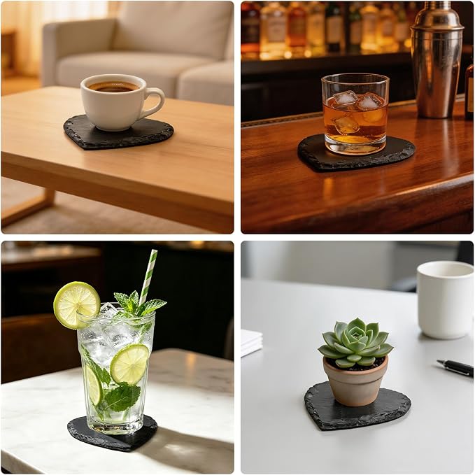 Slate Coasters Set, 48 Retro Heart Slate Drink Coasters, Heat-Resistant Blank Slate for Engraving, Ideal for Drinks, Gifts, Wedding Parties, Decor, Christmas, Home & Bar (48 Heart)