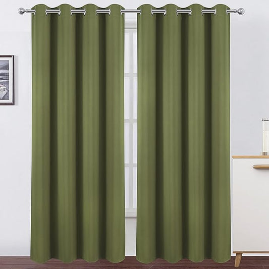 LEMOMO Blackout Curtains 66 x 84 inch/Olive Green Curtains Set of 2 Panels/Thermal Insulated Room Darkening Bedroom Curtains