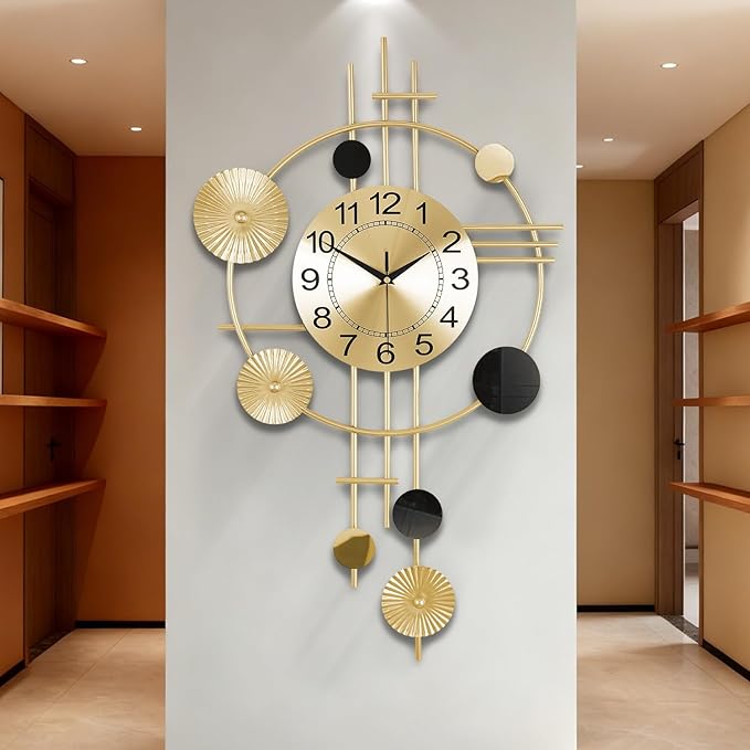 Large Wall Clocks for Living Room,Silent Non Ticking, Battery Operated Oversized Round Modern Wall Clock for Bedroom Farmhouse Office Wall Decor-17.1x29.1Inch(Golden)