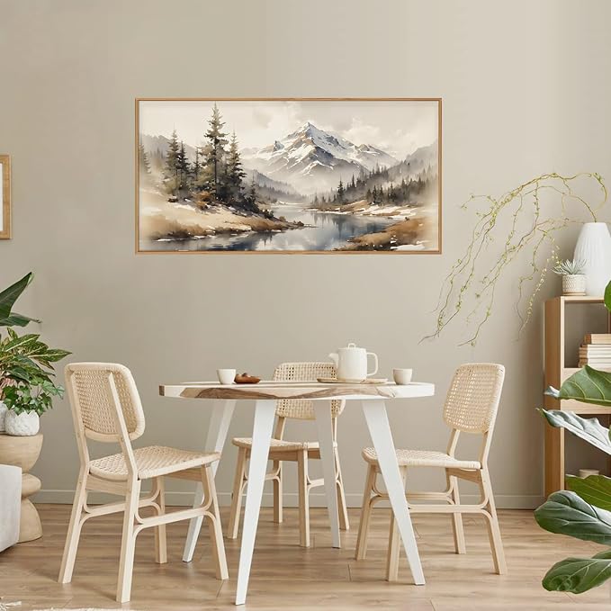 Vintage Misty Mountain Framed Canvas Wall Art Set 20"X40"X1 | Foggy Pine Tree Winter Landscape Nature Snowy Forest Living Room Bedroom Office