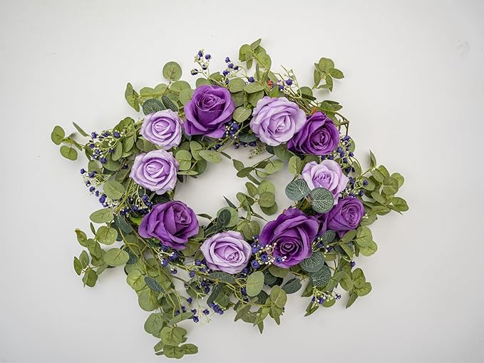 6FT Eucalyptus Garland with 10 Purple Roses and Baby Breath Artificial Flower Greenery Garland for Table Centerpiece Party Wedding Decorations Indoor Outdoor Wall Backdrop Decor