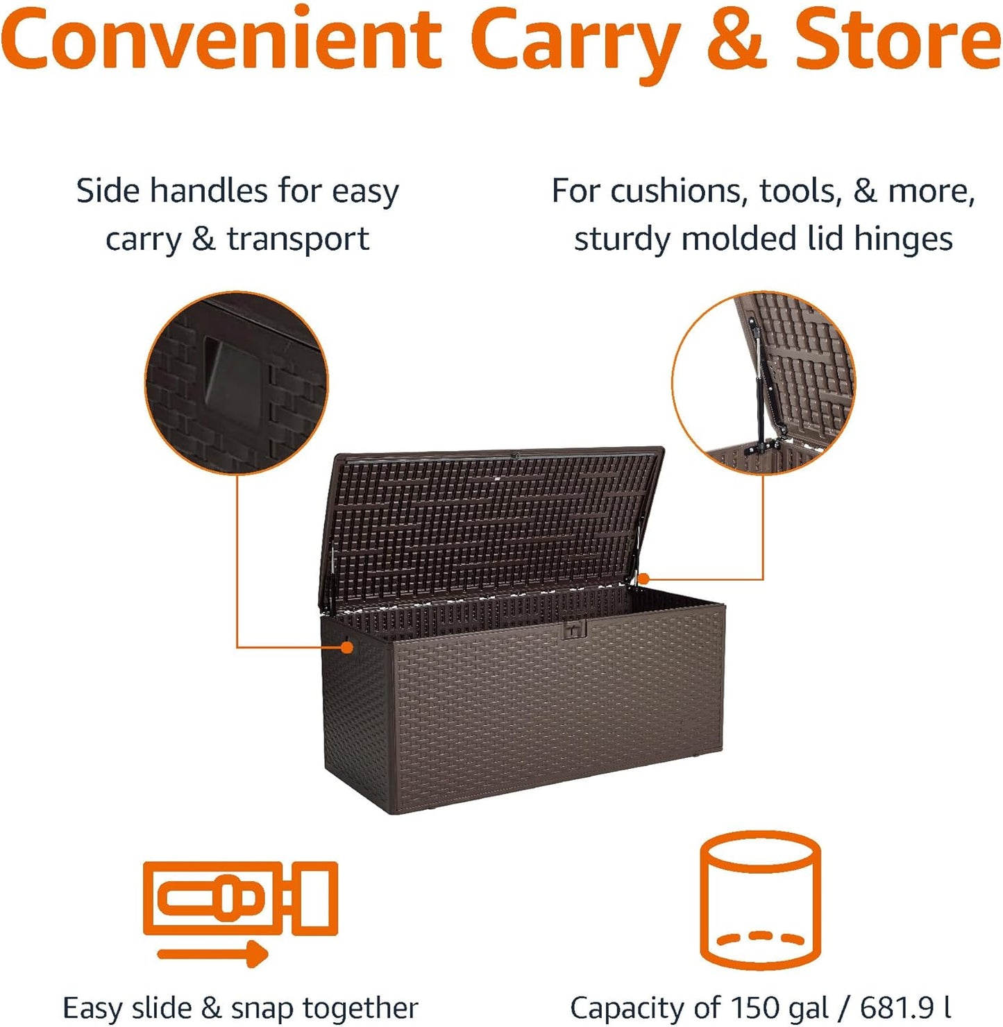 Amazon Basics Outdoor Patio Storage Box 150 Gallon Deck Box, Waterproof and Weather-resistant, Furniture Cushions Garden Tools, Brown