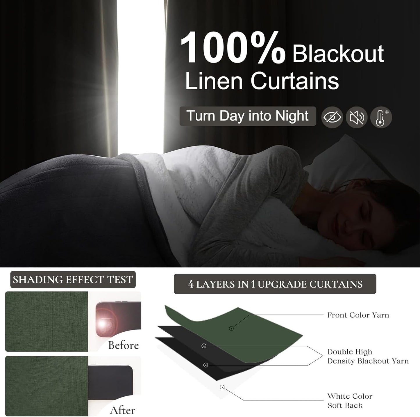 Dark Academia Decor Olive Green Textured Blackout Curtains Panels 108 Inches Lengh Large Window Extra Long Luxury Curtains for Living Room Flax Linen Drapes Pinch Pleated/Back Tab 9FT x2 Panels