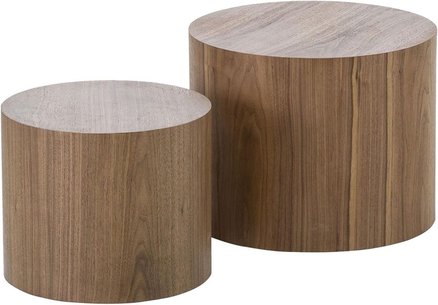 18.9”Round Nesting Coffee Table Set of 2,Wooden Circle Coffee and End Tables,Durable Accent Furniture,Modern Space-Saving Design for Small Living Rooms,Offices,No Assembling Needed,Walnut