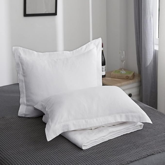 Simple&Opulence 100% Linen Pillow Case Queen Size Set of 2, White Pillow Covers with Overlap Closure, Luxury Breathable Pillowcases Protectors Suitable for All-Season (20" X 26", White)