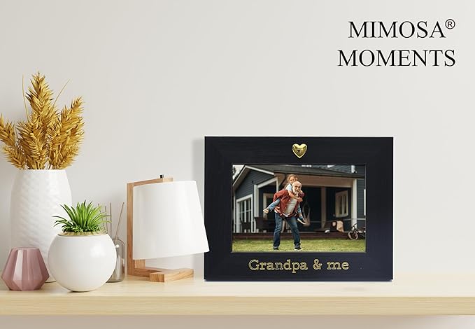 MIMOSA MOMENTS "Grandpa & Me Black 4x6 Picture Frame with Gold Heart Ornament, Tabletop Display, Father's Day Birthday Gift for Grandpa from Granddaughter Grandson