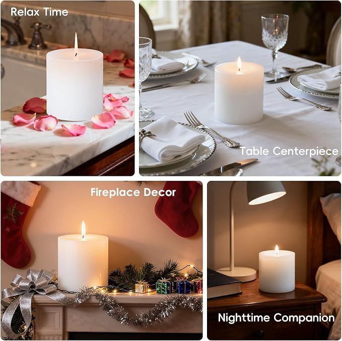 4x4 Inch White Pillar Candles, 2 Packs, 200-Hours Long Burning Time Totally, Unscented Large White Candles for Mantel Decor, Home Holiday Table Decor, Smokeless & Dripless