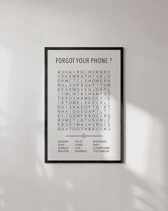 HAUS AND HUES Funny Bathroom Wall Art – Word Search Print, Unframed Bathroom Decor for Kids or Guests, Fun Powder Room or Restroom Sign (24x36, Unframed)