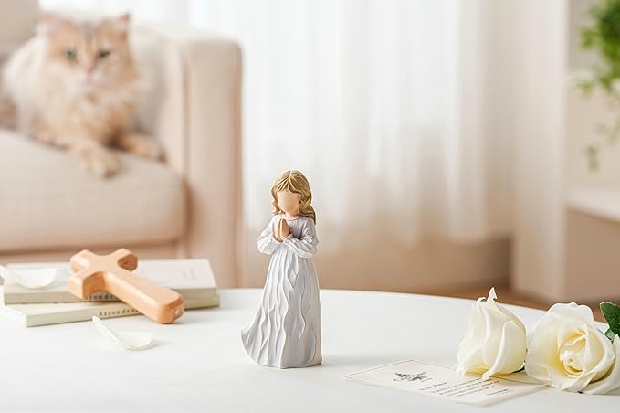 Answered Angel of Prayer Figurine, Solid Resin Praying Angel Figurines Spiritual Decor Statue for Women Girl Religious Hope Sympathy Statues Figure Gifts,Luxury Gift Box with Ribbon &Card-6.2''