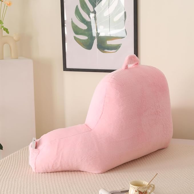 Large Plush Backrest Pillow for Sitting in Bed,Faux Fur,White | 19" Back Pillow with Arms Supports Adults,College Students,Elbows & Forearms for Dorm Reading,Gaming,Watching TV