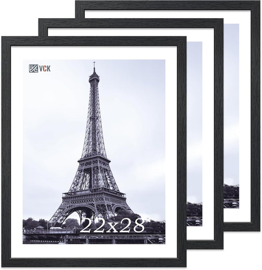 VCK 22x28 Poster Frame Set of 3 - Black,Solid Wood Picture Frames, Textured Exclusive Wall Gallery Frame