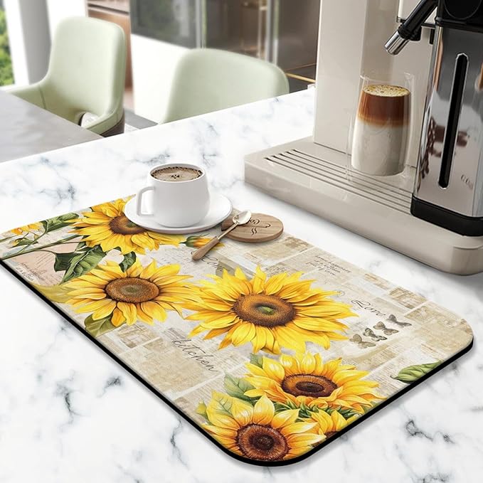 Fun Coffee Mat 19inx12in,Coffee Bar Mat for Countertops,Absorbent Hide Stain Anti-Slip Coffee Bar Accessories Fit Under Coffee Machine Mat,dish Drying Mats for Kitchen