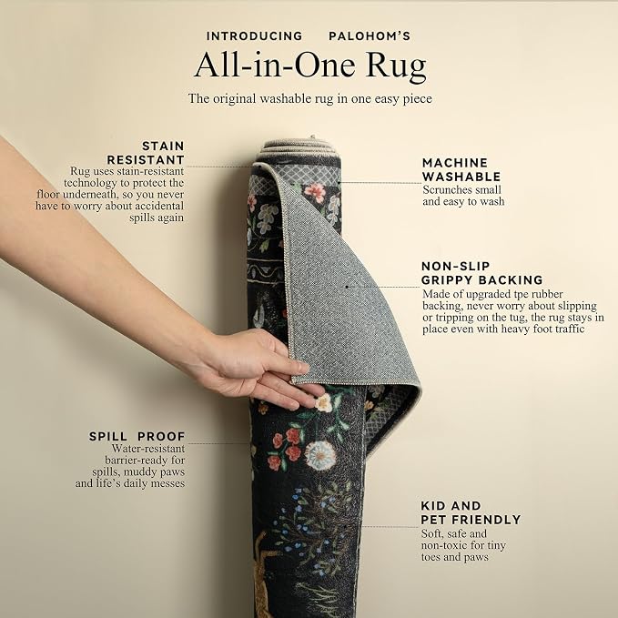 Machine Washable Kitchen Runner Rugs: 2'x10' Hallway Runner Non Slip Low Pile Stain Resistant Soft Carpet Runners for Hallways Indoor Entryway Kitchen Laundry Room Bedroom Farmhouse