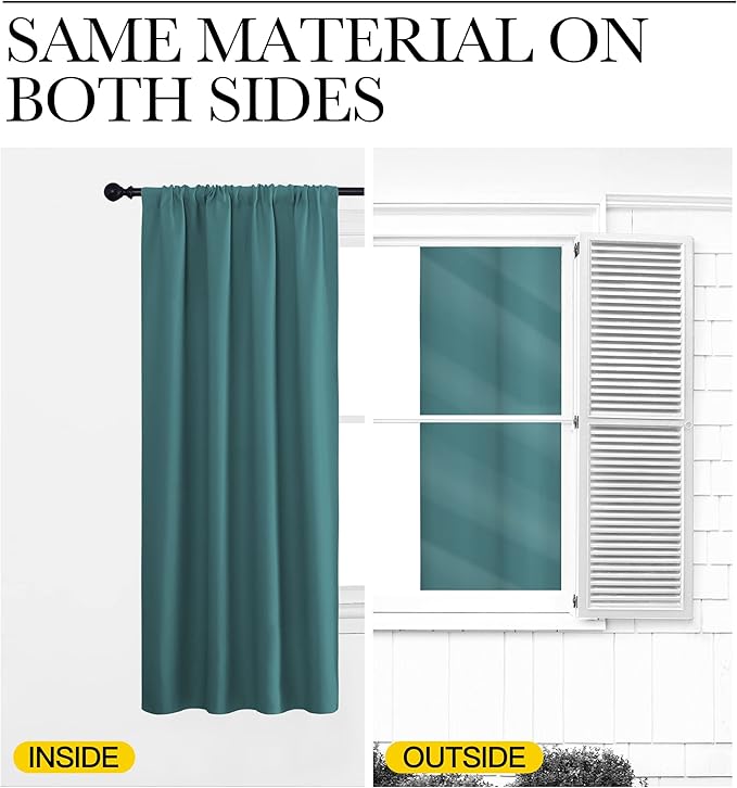 NICETOWN Bedroom Window Curtain Panels, Sea Teal, 2 Panels, 62 in x 72 in (W x L), Window Treatment Thermal Insulated Rod Pocket Room Darkening Curtains/Drapes for Patio Door