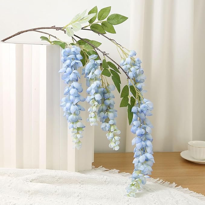 4pcs 47.2-inch Artificial Fake Wisteria Hanging Flower Garland Silk Flower String Home Party Decoration White Blue Pink Purple (Blue)