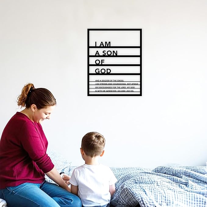 Metal Teen Boy Room Wall Decor I Am a Son of God Wall Art Sign for Boys Bedroom Playroom living Room Bathroom Motivational Sculptures Black